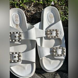 Liliana White Chain Buckle Sandals